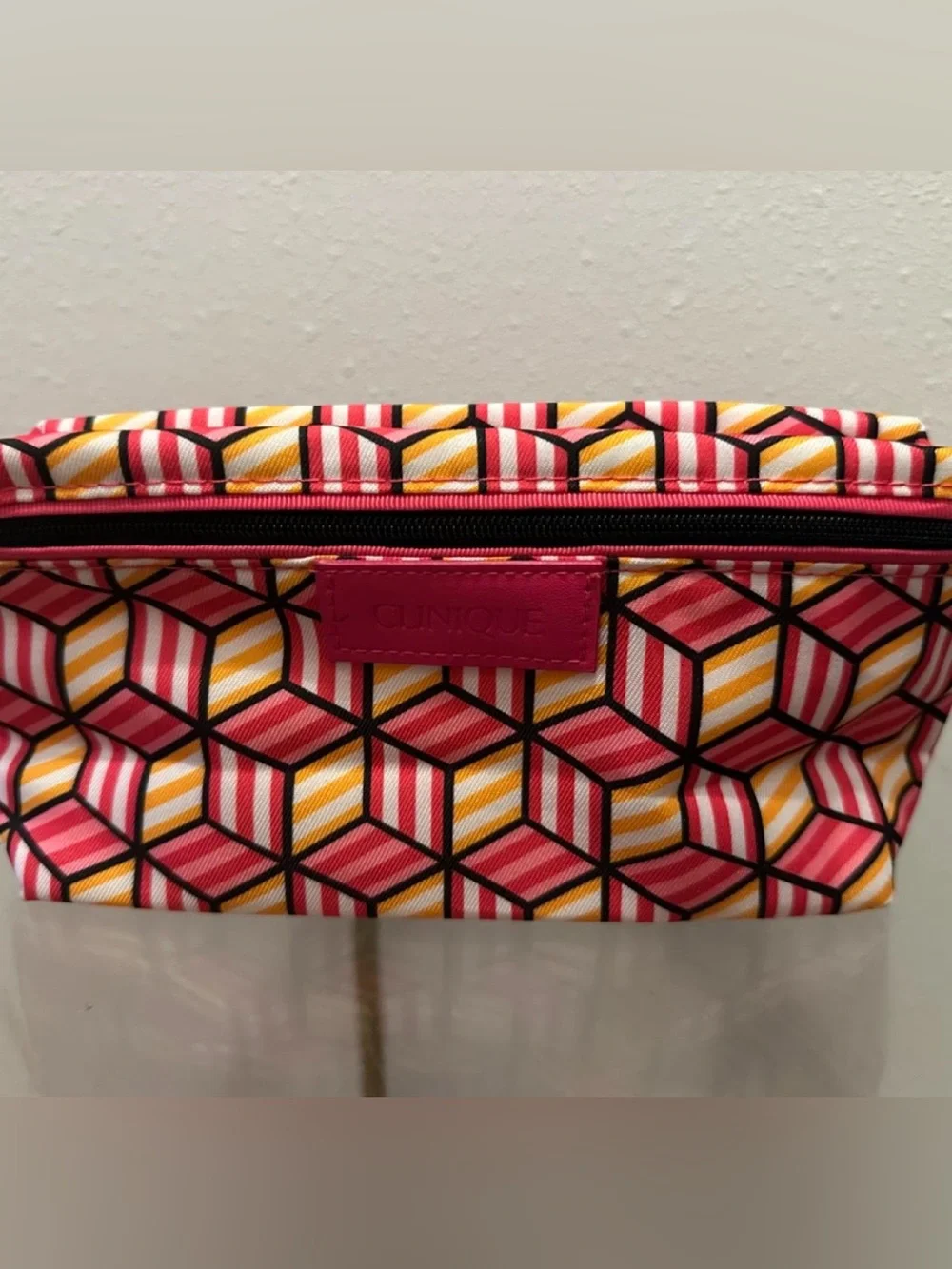 Clinique Pink and Yellow Geometric Cosmetic Pouch